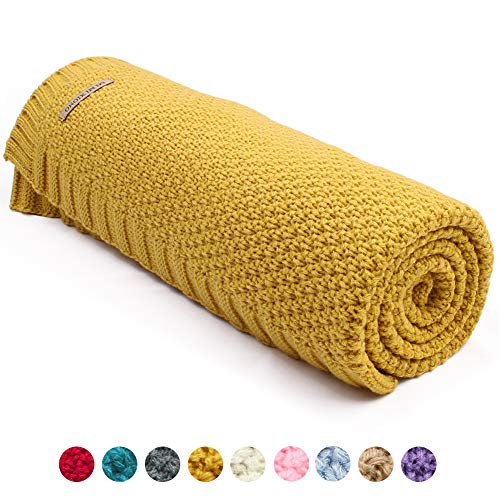 Product Cover mimixiong Baby Blanket Knit Toddler Blankets for Boys and Girls Mustard Yellow 40x30 Inch