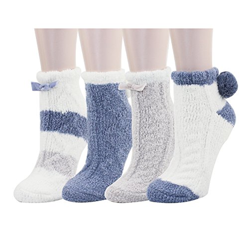 Product Cover 4 Pack Women Indoors Anti-Slip Winter Fuzzy Slipper Socks with Grips