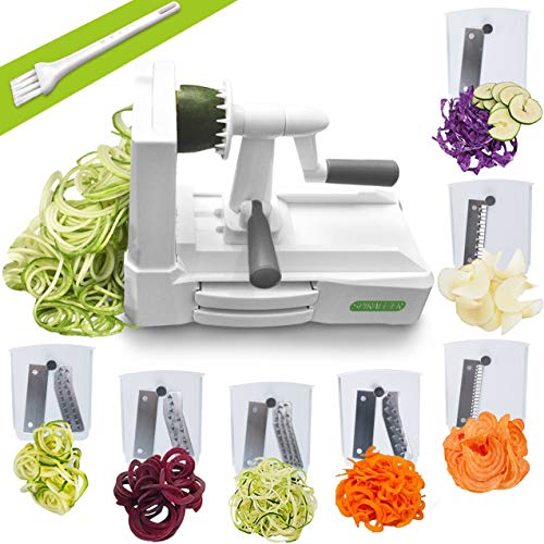 Product Cover Spiralizer Ultimate 7 Strongest-and-Heaviest Duty Vegetable Slicer Best Veggie Pasta Spaghetti Maker for Keto/Paleo/Gluten-Free, With Extra Blade Caddy & 4 Recipe Ebook, White
