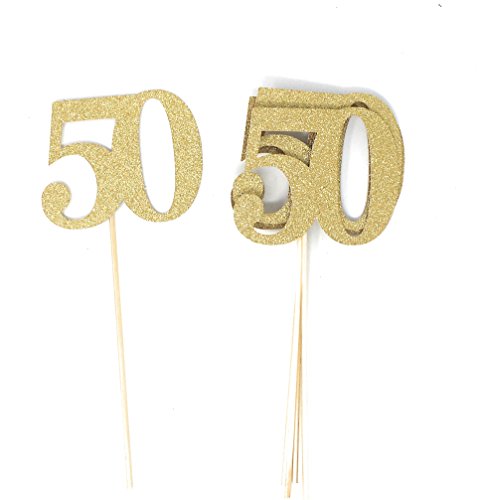 Product Cover PaperGala Set of 8 Number 50 Centerpiece Sticks Double Sided for Golden Anniversary Reunion 50th Birthday (Gold)