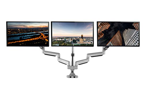 Product Cover TechOrbits Three Monitor Stand Mount - SmartSWIVEL - Triple Computer Screen Desk Mount Arms - Full Motion Swivel Articulating Gas Springs - Universal Fit for 13