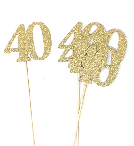 Product Cover PaperGala Set of 8 Number 40 Centerpiece Sticks for Fortieth Anniversary Reunion 40th Birthday (Gold)