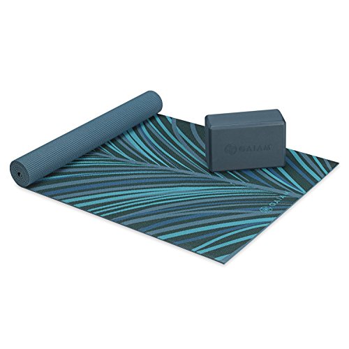 Product Cover Gaiam Classic Cushion & Support Yoga Kit (Yoga Mat + Yoga Block), Aqua Plume, 4mm