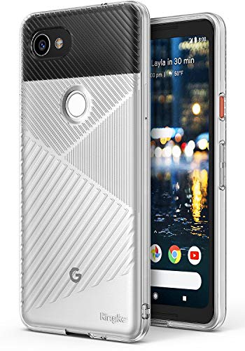 Product Cover Ringke Bevel Compatible with Google Pixel 2 XL Grip Enhanced Diagonal Line Pattern TPU Form Fitting Drop Resistant Defense Minimalism Design Cover Google Pixel 2 XL Case - Clear