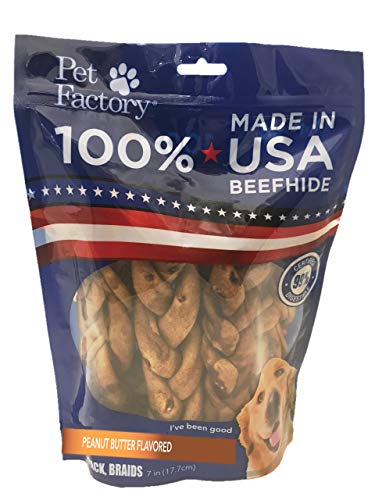 Product Cover Pet Factory 78128 Beefhide | Dog Chews, 99% Digestive, Rawhides to Keep Dogs Busy While Enjoying, 100% Natural, Peanut Butter Flavored Braids, Pack of 6 in 7-8