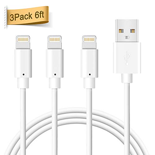 Product Cover Lightning Cable, Quntis 3Pack 6FT Lightning to USB A Cable Certified Fast Charging Charger for iPhone 11 Xs Max XR X 8 Plus 7 Plus 6 Plus 5s SE iPad Pro iPod Airpods and More - White