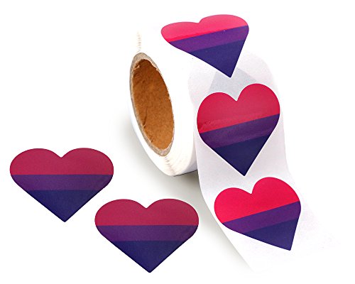 Product Cover Bi Pride - Bisexual Pride Heart Stickers (1 Roll - 250 Stickers)