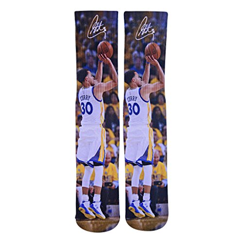 Product Cover Forever Fanatics Golden State Steph Curry #30 Away Basketball Crew Socks ✓ Stephen Curry Autographed ✓ One Size Fits All Sizes 6-13 ✓ Made In USA ✓ BEST Basketball Fan Gift (Size 6-13, Curry #30)