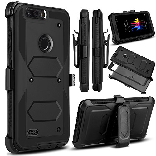 Product Cover Venoro for ZTE Blade Z Max Case, ZMax Pro 2 Case, ZTE Sequoia Case, Heavy Duty Shockproof Full Body Protection Rugged Hybrid Case Cover with Swivel Belt Clip and Kickstand for ZTE Z982 (Black)
