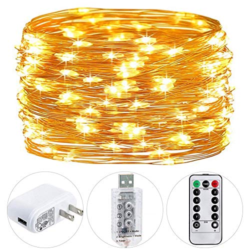Product Cover HSicily Fairy Lights Plug in, 8 Modes 33ft 100 LED USB String Lights with Adapter Remote Timer Twinkle Lights for Christmas Thanksgiving Bedroom Patio Christmas Wedding Party Indoor Outdoor