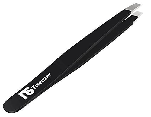Product Cover Slant Tweezers - Professional Slant-Tip Tweezers with Sleeve - Best Precision Stainless Steel Eyebrow Tweezer and Hair Plucker for Facial Hair, Eyelash, Brow Shaping, and All Hair Removal