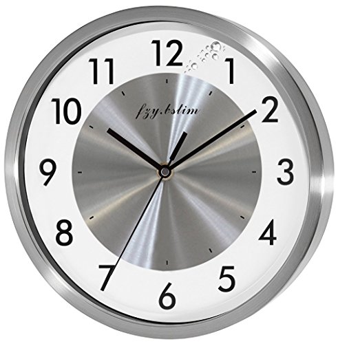 Product Cover Fzy.bstim Non Ticking Silent Wall Clock Decorative,Analog Stainless Steel Wall Clock Battery Operated,Bedroom/Living Room/Office/Kitchen Clock,10 Inch,Silver