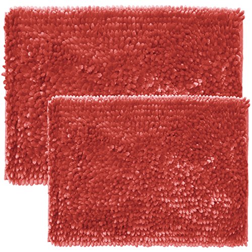 Product Cover Sweet Home Collection Bath Set 2 Piece Butter Chenille Noodle Soft Luxurious Rugs Absorbent Non Slip Latex Back Microfiber Bathroom Mat, ((1) 17