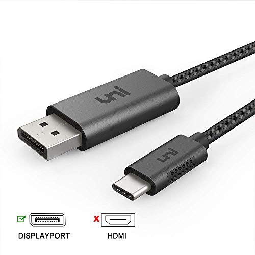 Product Cover USB C to DisplayPort Cable (4K@60Hz_6ft), uni Thunderbolt 3 to DisplayPort Cable Compatible for MacBook Pro 2019/2018/2017, MacBook Air/iPad Pro 2019/2018, XPS 15, Surface Book 2 and More - Gray