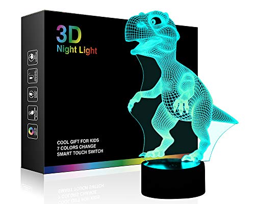 Product Cover 3D Children Kids Night Lamp, Dinosaur Toys for Boys, 7 LED Colors Changing Lighting, Touch USB Charge Table Desk Bedroom Decoration, Cool Gifts Ideas Birthday Xmas for Baby Friends