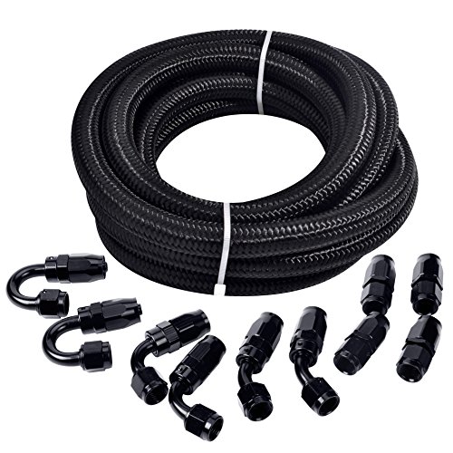 Product Cover ESPEEDER 16Ft 6AN Black Oil Line 3/8 Nylon Braided+AN6 Hose End Fitting Adapter Kit