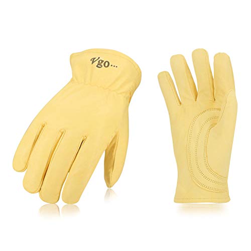 Product Cover Vgo... 2 Pairs Unlined Top Grain Goatskin Work and Driver Gloves(Size XL,Light Yellow,GA9543)