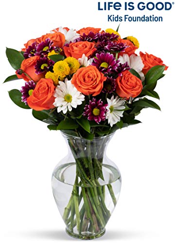 Product Cover Benchmark Bouquets Life is Good Flowers Orange, With Vase (Fresh Cut Flowers)