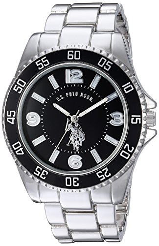 Product Cover U.S. Polo Assn. Men's Silver-Toned Watch with a Black Dial, Automatic Quartz Metal/Alloy, Fold-Over-Clasp Watch - USC80515