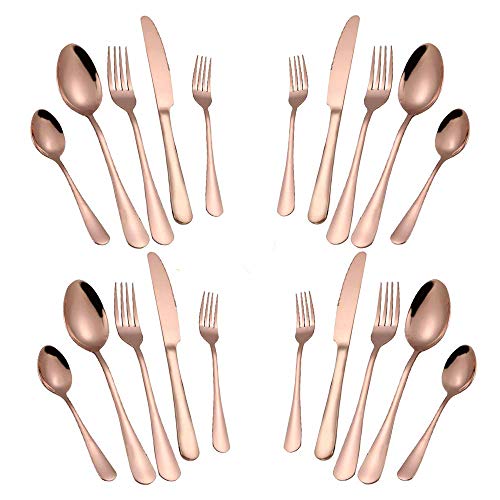 Product Cover Rose Gold Cullery Set 20 Pack,Kitchen Silverware/Flatware Anti-rust Utensil Set,Stainless Steel Dinnerware Set Service for 4 Include Knife Fork Spoon,Dishwasher Safe (Mirror Polished)