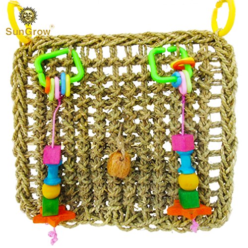 Product Cover SunGrow Bird Foraging Wall Toy with Hanging Hook, 12.6x13.75 Inches, Edible Seagrass Woven Mat, Beak Exercise and IQ Simulation of Small and Medium Bird, Suitable for Wide Variety of Birds, 1 Piece