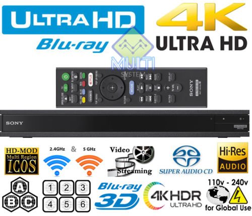 Product Cover Sony X800 - UHD - 2D/3D - SACD - Wi-Fi - Dual HDMI - 2K/4K - Region Free Blu Ray Disc DVD Player - PAL/NTSC - USB - 100-240V 50/60Hz for World-Wide Use & 6 Feet Multi System 4K HDMI Cable