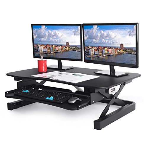 Product Cover ApexDesk EDR-3612-BLACK ZT Series Height Adjustable Sit to Stand Electric Desk Converter, 2-Tier Design with Large 36x24
