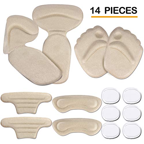 Product Cover Heel Grips, High Heel Pads, Heel Inserts, High Heel Forefoot Cushion, Blister Prevention High Heel Insoles, High Heel Liners, Anti Slip Heel Shoe Cushion Inserts, Heel Snugs for Women (14 pcs) (Beige)