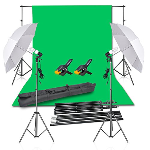 Product Cover Emart Photography Backdrop Continuous Umbrella Studio Lighting Kit, Muslin Chromakey Green Screen and Background Stand Support System for Photo Video Shoot
