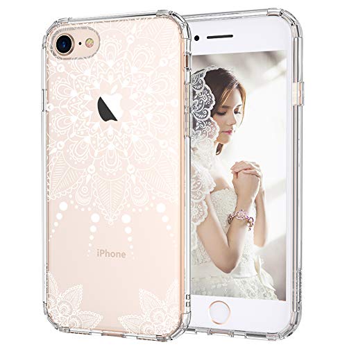 Product Cover MOSNOVO iPhone 8 Case, iPhone 8 Clear Case, White Henna Mandala Floral Lace Clear Design Printed Hard with TPU Bumper Protective Back Case Cover for iPhone 8 (2017)