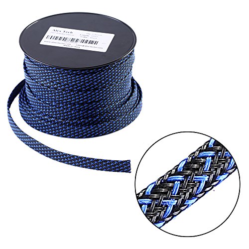Product Cover 100ft - 1 inch PET Expandable Braided Sleeving - BlackBlue - Alex Tech Braided Cable Sleeve