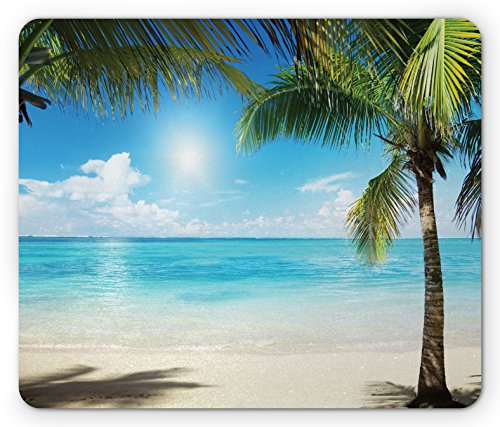 Product Cover Ambesonne Tropical Beach Mouse Pad, Coconut Palm Trees Shadows on Caribbean Shore Summer Plants Idyllic, Rectangle Non-Slip Rubber Mousepad, Standard Size, Coconut Green