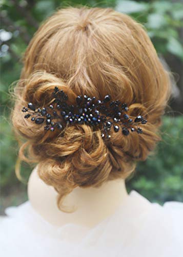 Product Cover Missgrace Women Black Crystal Hair Comb Special Occasion Headpiece Black Women Hair Accessories