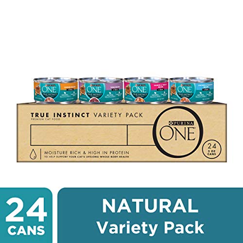 Product Cover Purina ONE Natural, High Protein Wet Cat Food Variety Pack, True Instinct Tuna, Chicken & Salmon Recipes - (24) 3 oz. Cans