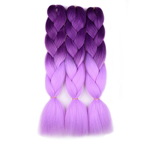 Product Cover Jumbo Braiding Hair (Purple/Light Purple) 3pcs Ombre Braiding Hair Extension For Braids Twist 24 Inch 100G Hot Water Seal Soft