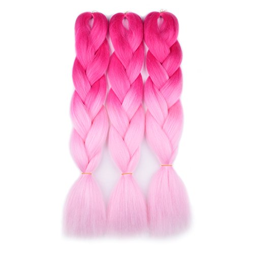 Product Cover Ombre Braiding Hair (Pink/Light Pink)3pcs Jumbo Braiding Hair Extension For Box Braids Twist 24 Inch Hot Water Seal Real Soft