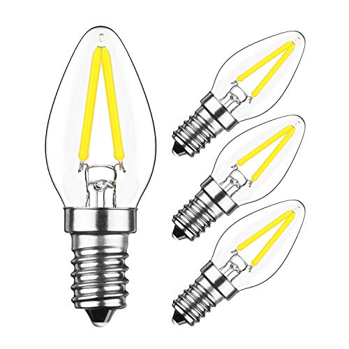 Product Cover HzSane 2W LED Filament C7 Night Light Bulb, 6000K Daylight White 200LM, E12 Candelabra Base Lamp C7 Mini Torpedo Shape, 15W Incandescent Replacement, 360 Degrees Beam Angle, Non-dimmable, 4 Pack
