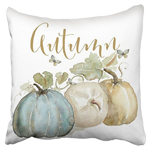 Product Cover Accrocn Pillowcases Decorative Autumn Fall Blue Gray Pumpkin Watercolor Throw Pillow Covers Case Cases Cover Cushion Sofa Size 20x20 Inches Two Side