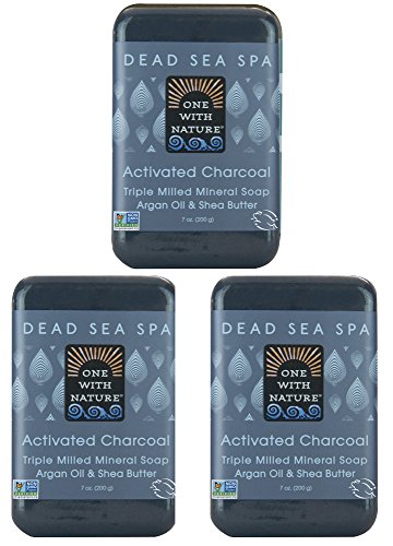 Product Cover DEAD SEA Salt CHARCOAL SOAP 3 pk - Activated Charcoal, Shea Butter, Argan Oil. For Problem Skin, Skin Detox, Acne Treatment, Eczema, Psoriasis, Antibacterial, Anti Aging, Natural Fragrance 3/7 oz Bars