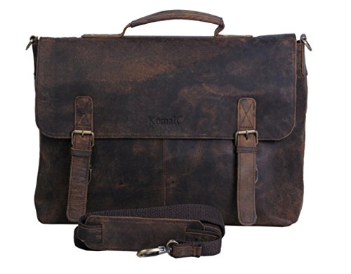 Product Cover KomalC 18 Inch Retro Buffalo Hunter Leather Laptop Messenger Bag Office Briefcase College Bag
