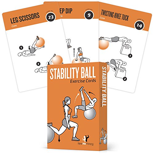 Product Cover Exercise Cards Stability, Balance Ball - Includes 6, Total Body at Home Workouts : Extra Large, Waterproof, Durable with Diagrams & Instructions : Portable Fitness for Men & Women : 62 Cards