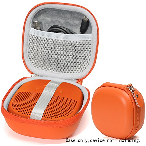 Product Cover Bright Orange Protective Case for Bose SoundLink Micro Bluetooth Speaker, Best Color and Shape Matching, Featured Secure and Easy Pulling Out Strap Design, Mesh Pocket for Cable and accessorie