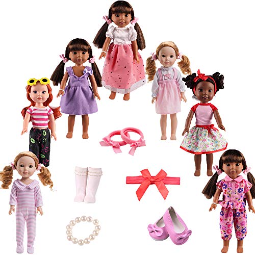 Product Cover TSQSZ 7Sets Doll Clothes Shoes and Accessories for fit American Dolls 14inch14.5 inch Wellie Wishers Willa Dolls