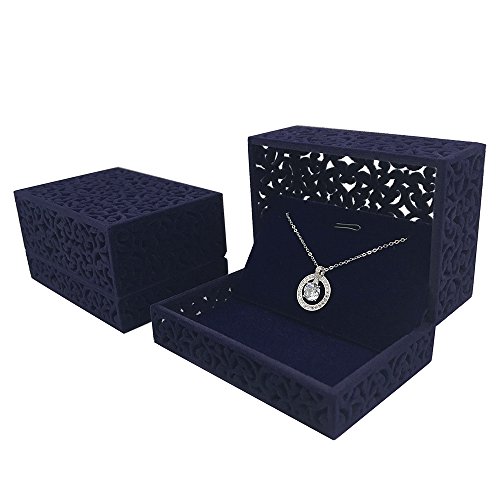 Product Cover DesignSter Hollow Royal Blue Velvet Jewelry Long Necklace Box - Chain Pendant Display Organizer Gift Box