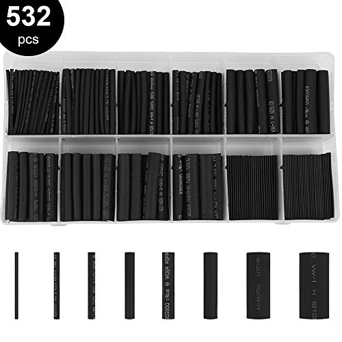 Product Cover 532pcs Heat Shrink Tubing Black innhom Heat Shrink Tube Wire Shrink Wrap UL Approved Ratio 2:1 Electrical Cable Wire Kit Set Long Lasting Insulation Protection, Safe and Easy, Eco-Friendly Material