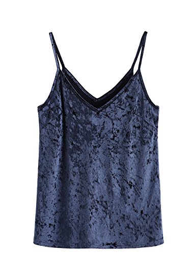 Product Cover SheIn Women's Casual Basic Strappy Velvet V Neck Cami Tank Top X-Small Light-Navy