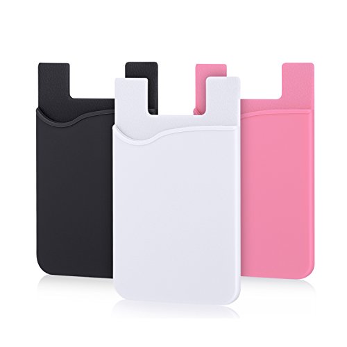 Product Cover Phone Card Holder, Pofesun Silicone Adhesive Stick-on ID Credit Card Wallet Phone Case Pouch Sleeve Pocket Compatible for iPhone/Android/Samsung Galaxy and Smartphones - 3 Pack(Black, White, Pink)