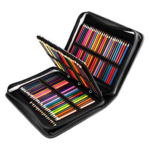 Product Cover YOUSHARES 180 Slots PU Leather Colored Pencil Case - Large Capacity Carrying Case for Prismacolor Watercolor Pencils, Crayola Colored Pencils, Marco Pens, Gel Pens（Black）
