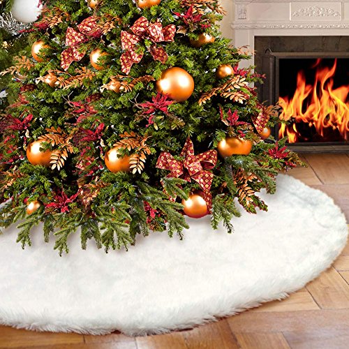 Product Cover AerWo Faux Fur Christmas Tree Skirt 48 inches Snowy White Tree Skirt for Christmas Decorations