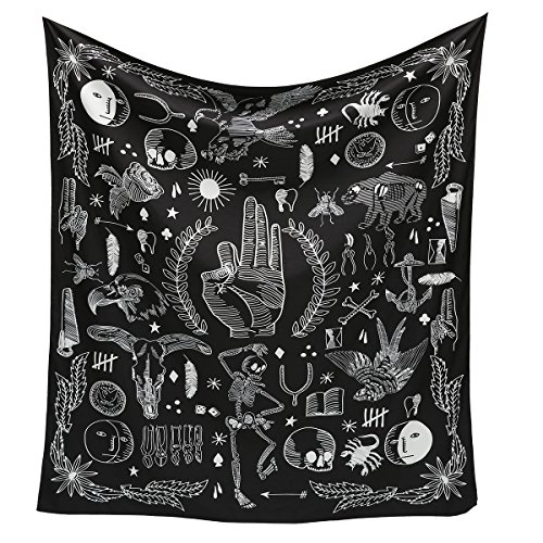 Product Cover Jeteven Polyester Hanging Tapestry, Wall Hanging Blanket Bedspread Beach Towels Picnic Mat Home Decor Bed Cover (Black Gothic (165x148cm))